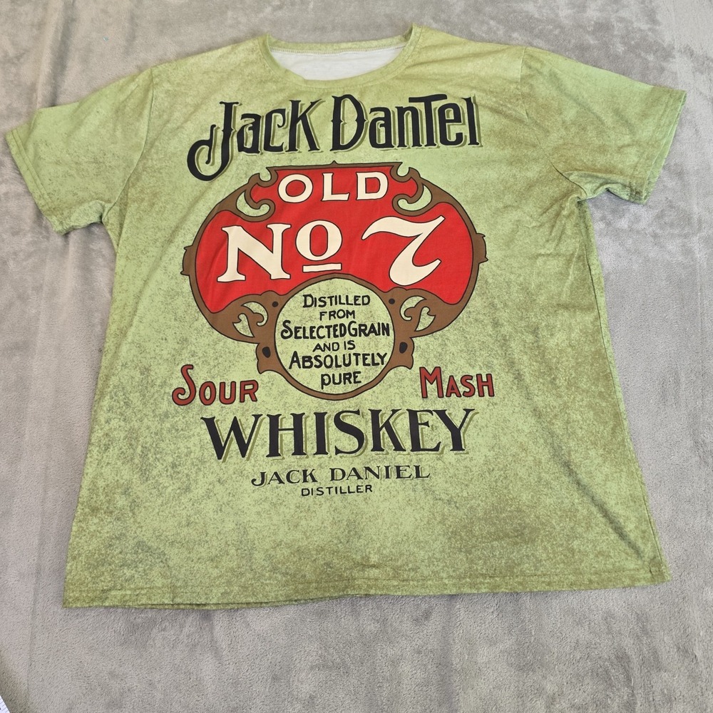 Jack Daniels Shirt Mens XXL Grean Screen Printed Casual Sportswear Activewear